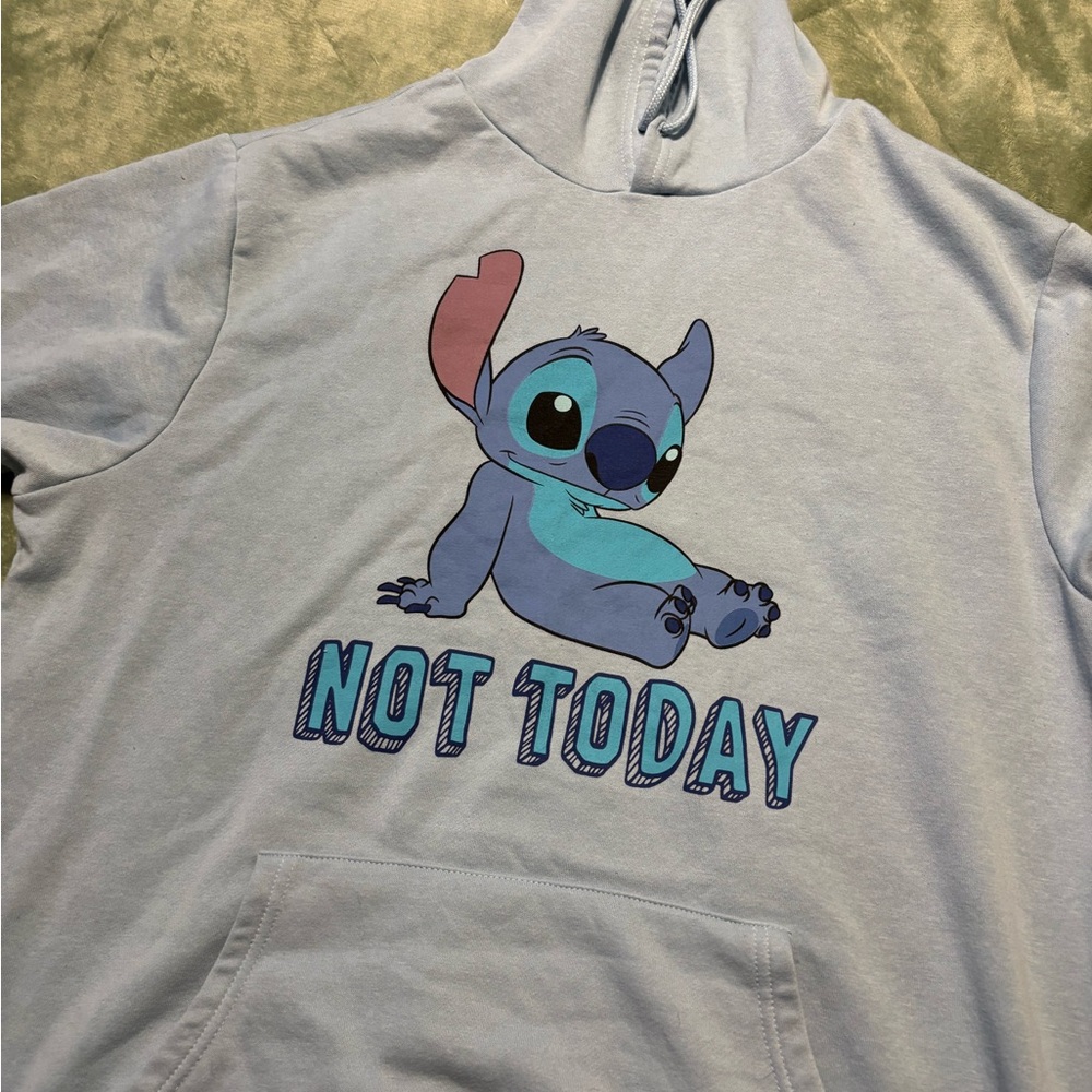 Disney Light Blue Stitch 'Not Today' Pullover Hoodie #4